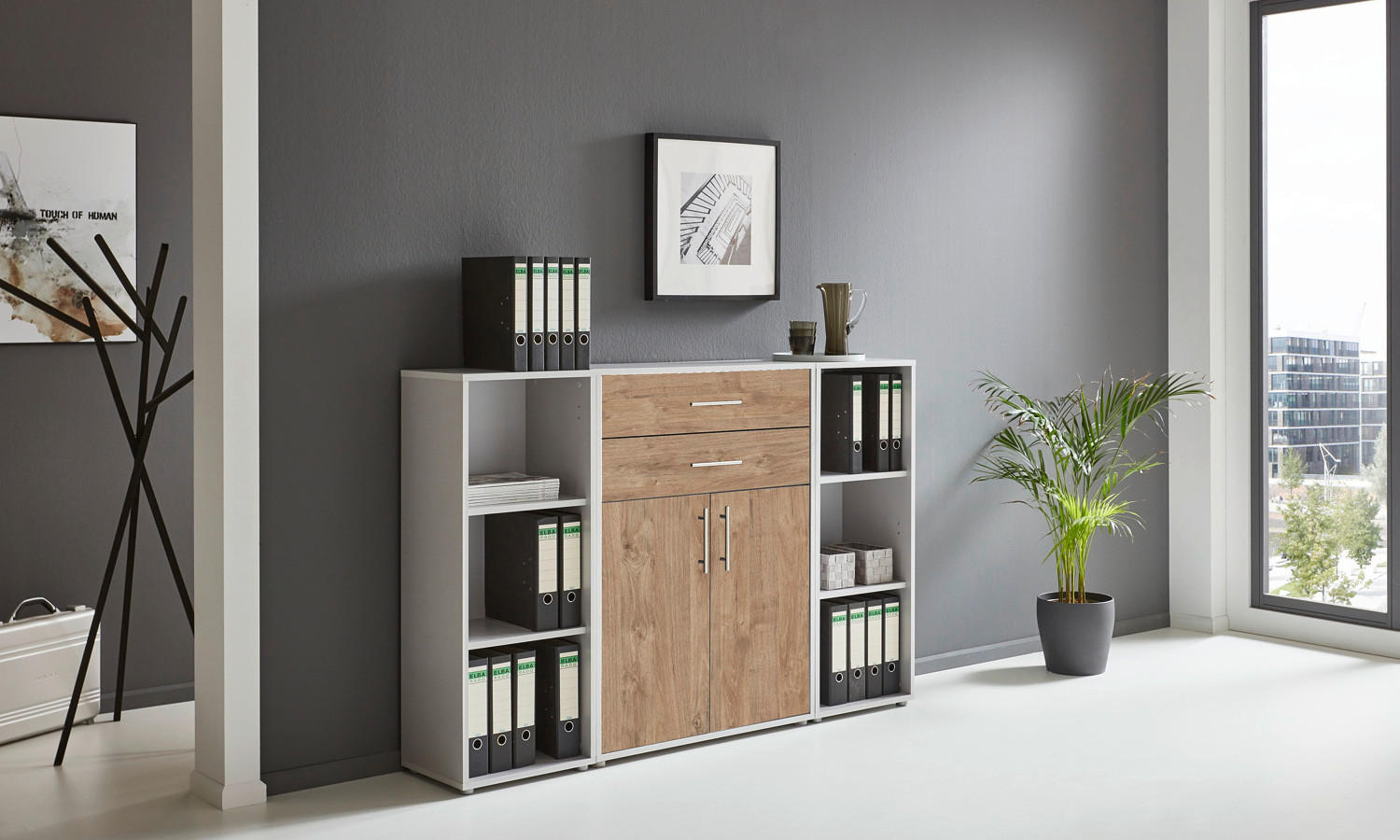 AKTENSCHRANK Grau, Eichefarben  - Eichefarben/Grau, MODERN, Holzwerkstoff (172,6/113,6/33cm) - MID.YOU