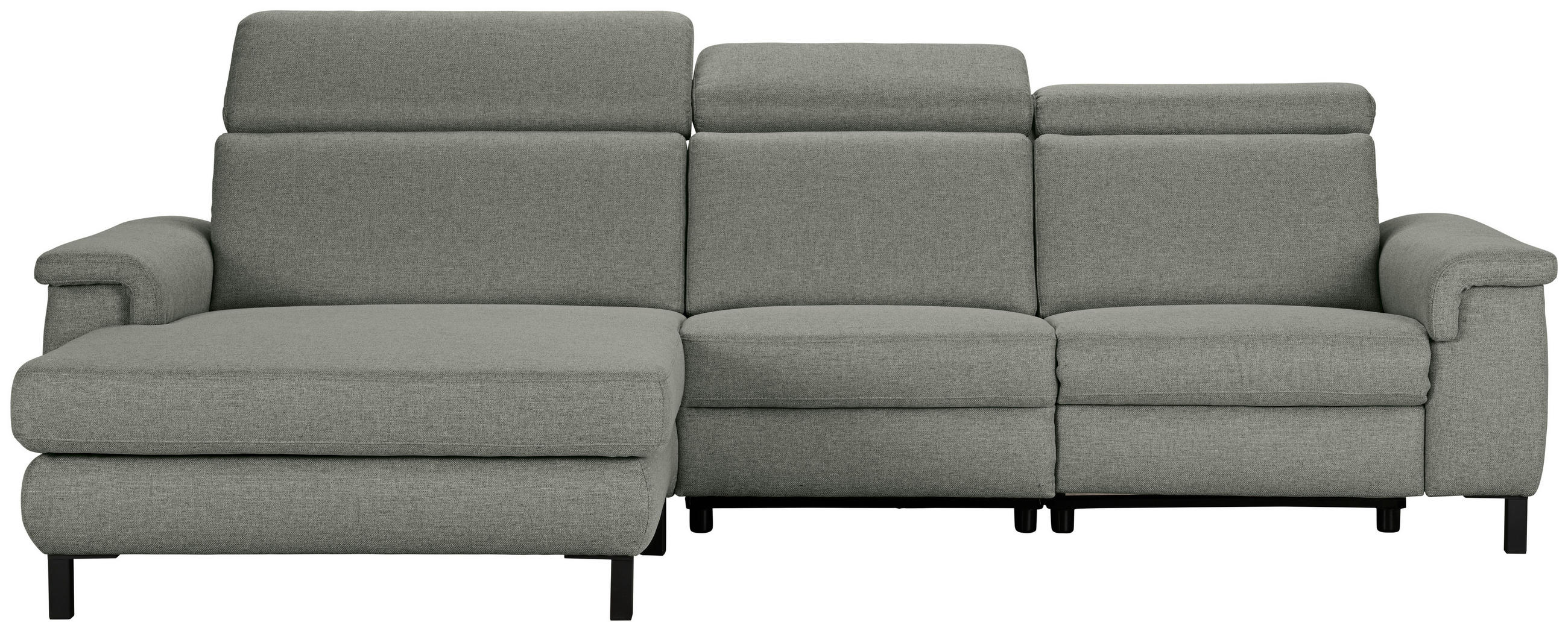 ECKSOFA Grün Flachgewebe Rücken echt, Kopfteilverstellung  - Schwarz/Grün, KONVENTIONELL, Textil/Metall (182/304cm) - Pure Home Comfort