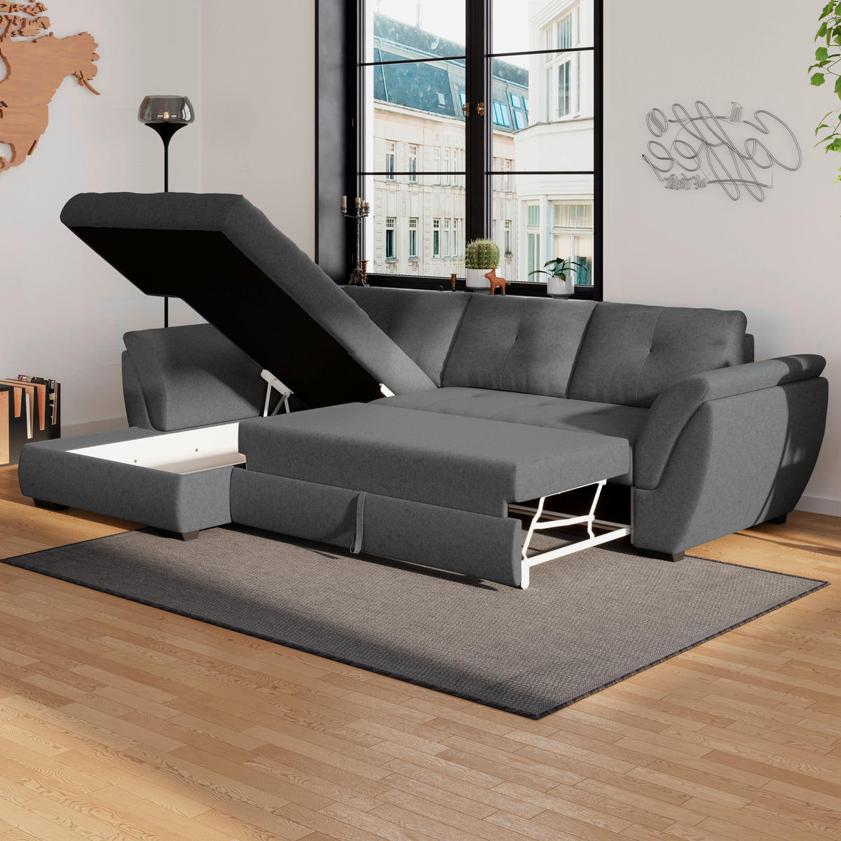 ECKSOFA Anthrazit Webstoff  - Anthrazit/Schwarz, Design, Kunststoff/Textil (187/278cm) - Livetastic