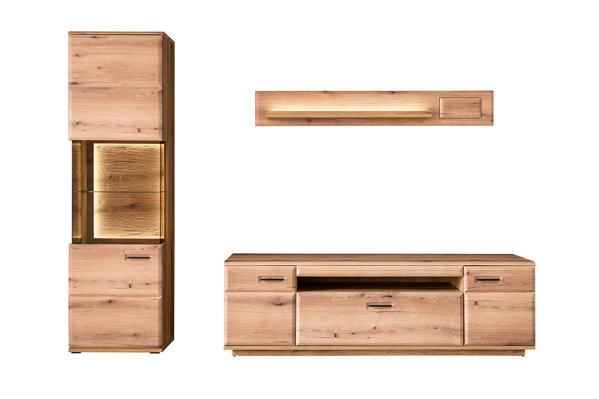 WOHNWAND 3-teilig  in Eichefarben 270/206/50 cm  - Eichefarben/Anthrazit, Design, Glas/Holzwerkstoff (270/206/50cm) - Livetastic