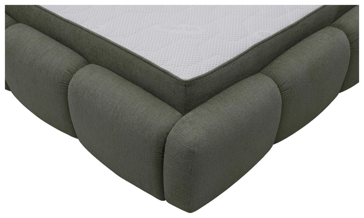 POLSTERBETT 180/200 cm,  in Olivgrün, gepolstertes Kopfteil, Lattenrost, Bettkasten,  - Schwarz/Olivgrün, Design, Holz/Kunststoff (180/200cm) - Chameo