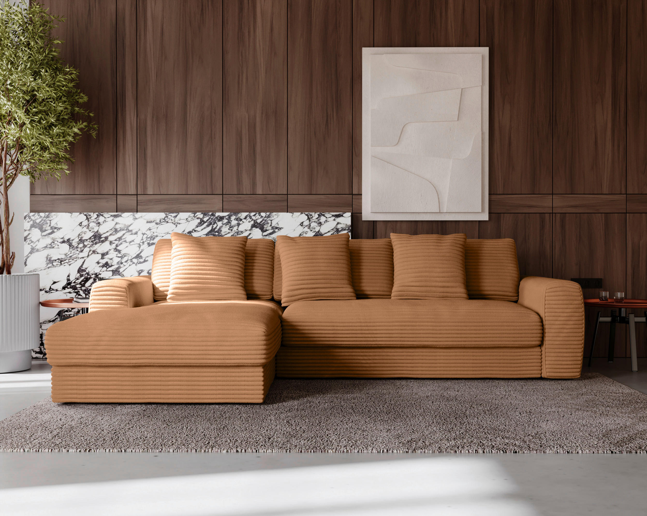 ECKSOFA in Cord Rostfarben  - Rostfarben/Schwarz, Modern, Kunststoff/Textil (182/302cm) - Carryhome