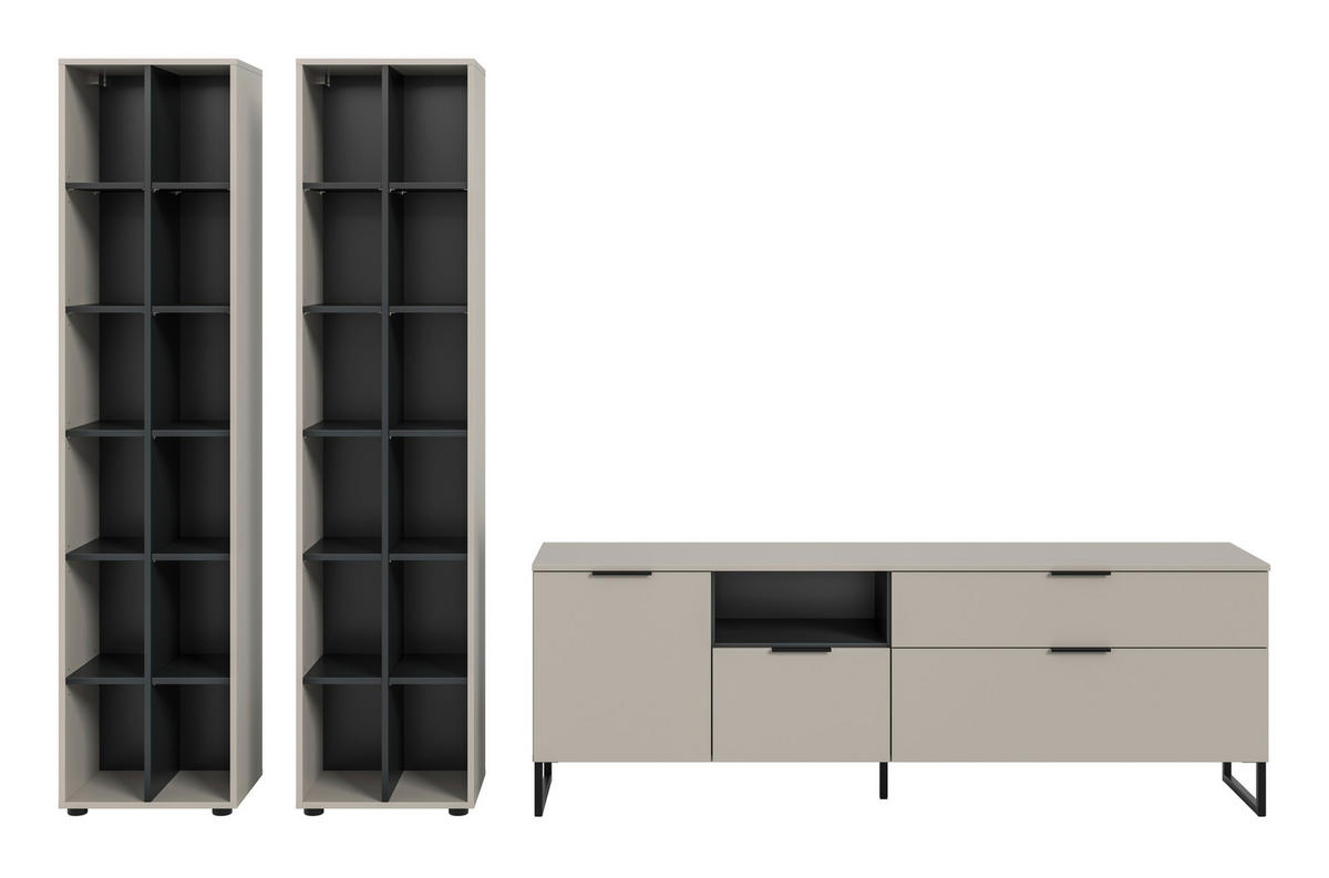 WOHNWAND 3-teilig  in Kaschmir  305/192/41 cm  - Kaschmir/Schwarz, Design, Holzwerkstoff/Kunststoff (305/192/41cm) - Livetastic