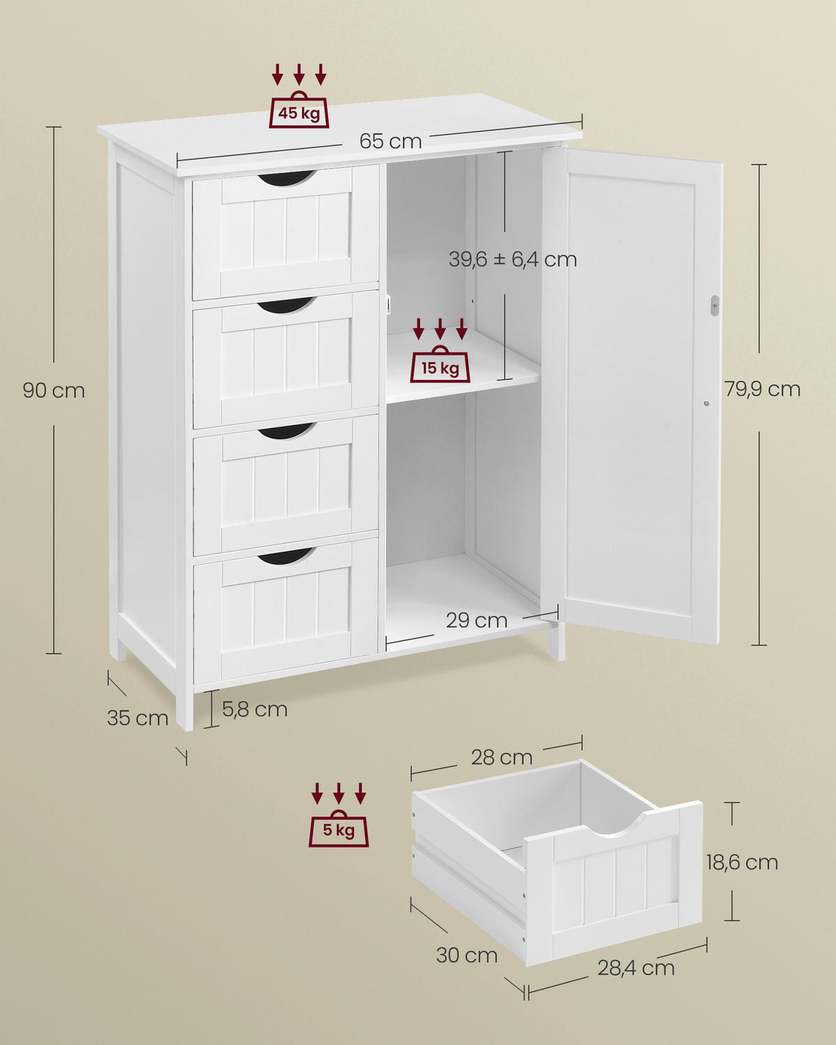 MIDISCHRANK 65/90/35 cm  - Weiß, MODERN, Holzwerkstoff (65/90/35cm) - MID.YOU