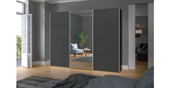 SCHWEBETÜRENSCHRANK  in Anthrazit, Schwarz  - Edelstahlfarben/Anthrazit, Design, Glas/Holzwerkstoff (303/236/65cm) - Carryhome