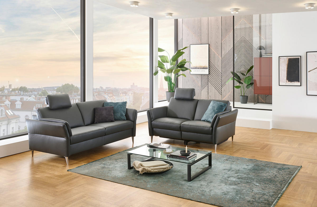 3-SITZER-SOFA Echtleder Anthrazit  - Anthrazit/Alufarben, Konventionell, Leder/Metall (190/84/99cm) - Dieter Knoll