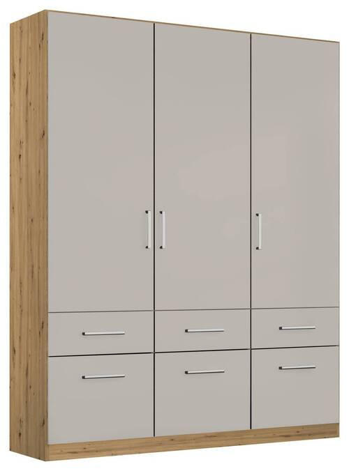 DREHTÜRENSCHRANK 136/210/54 cm 3-türig Hellgrau, Eiche Artisan  - Chromfarben/Hellgrau, MODERN, Holzwerkstoff/Kunststoff (136/210/54cm) - Rauch Möbel