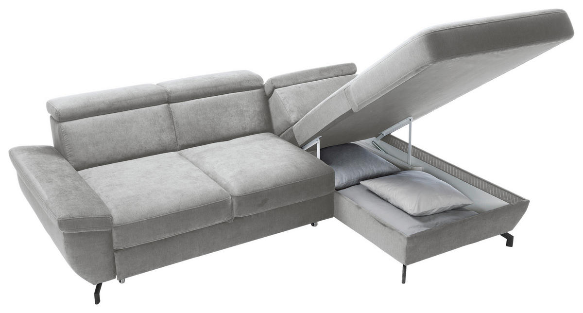 ECKSOFA RIMA Silberfarben Velours  - Silberfarben, MODERN, Textil/Metall (262/182cm) - Trendmanufaktur
