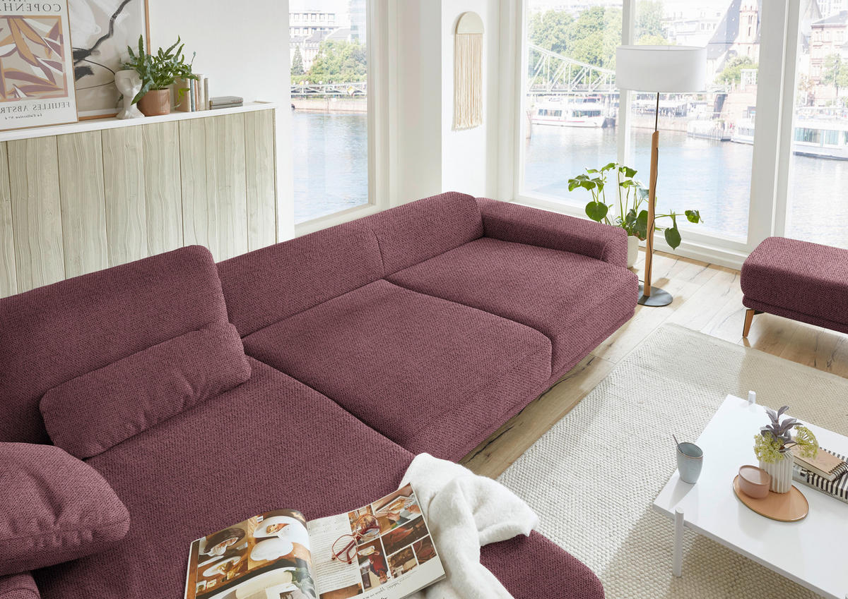 ECKSOFA in Flachgewebe Weinrot  - Wildeiche/Weinrot, Design, Holz/Textil (193/334cm) - Niels Andersson