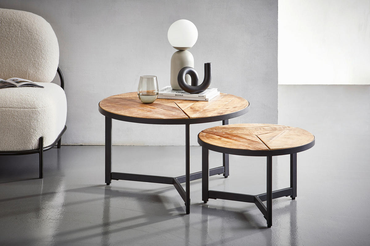 SIDOBORD SET i trä 70/70/40 cm  - svart/naturfärgad, Klassisk, metall/trä (70/70/40cm) - Livetastic