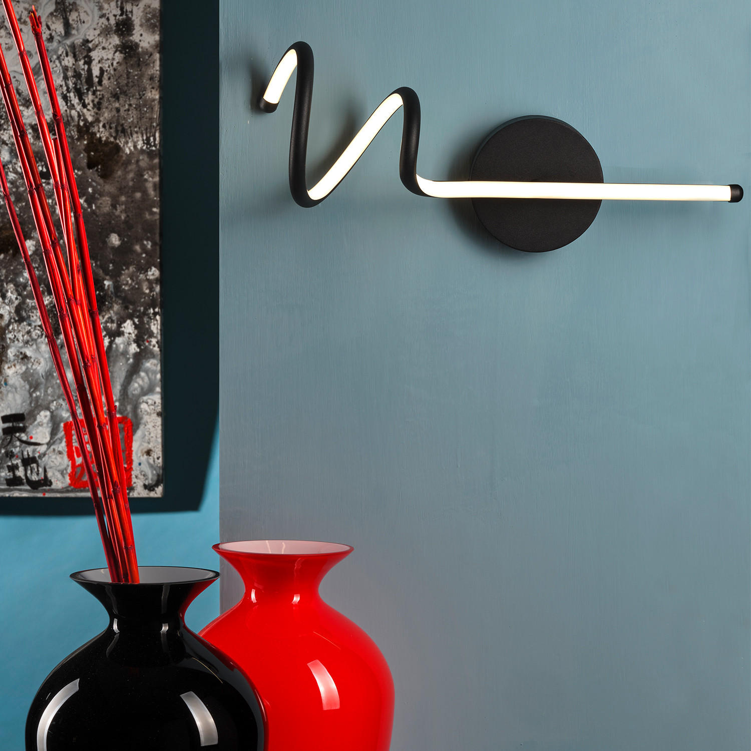 LED-WANDLEUCHTE 5061 TWIST 20/16/48 cm   - Schwarz Hochglanz, Design, Metall (20/16/48cm)