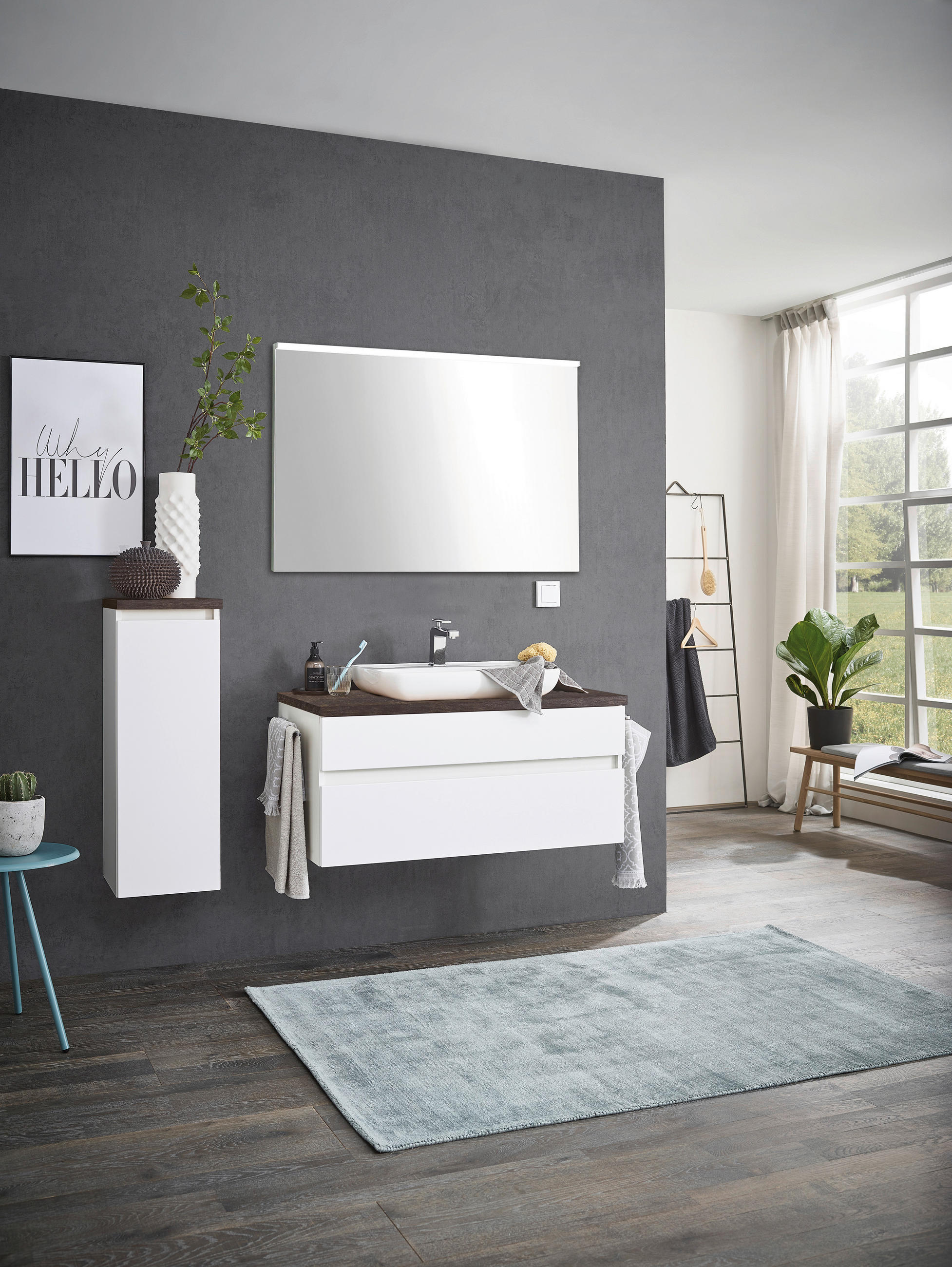 BAIE - alb/culoare lemn stejar, Design, ceramică/sticlă (100cm) - Novel