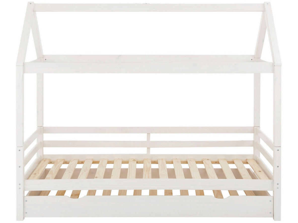 HAUSBETT 90/200 cm,  in Weiß, Bettschublade, Lattenrost für Zusatzbett, Lattenrost für Hauptbett  - Naturfarben/Weiß, MODERN, Holz (90/200cm) - MID.YOU