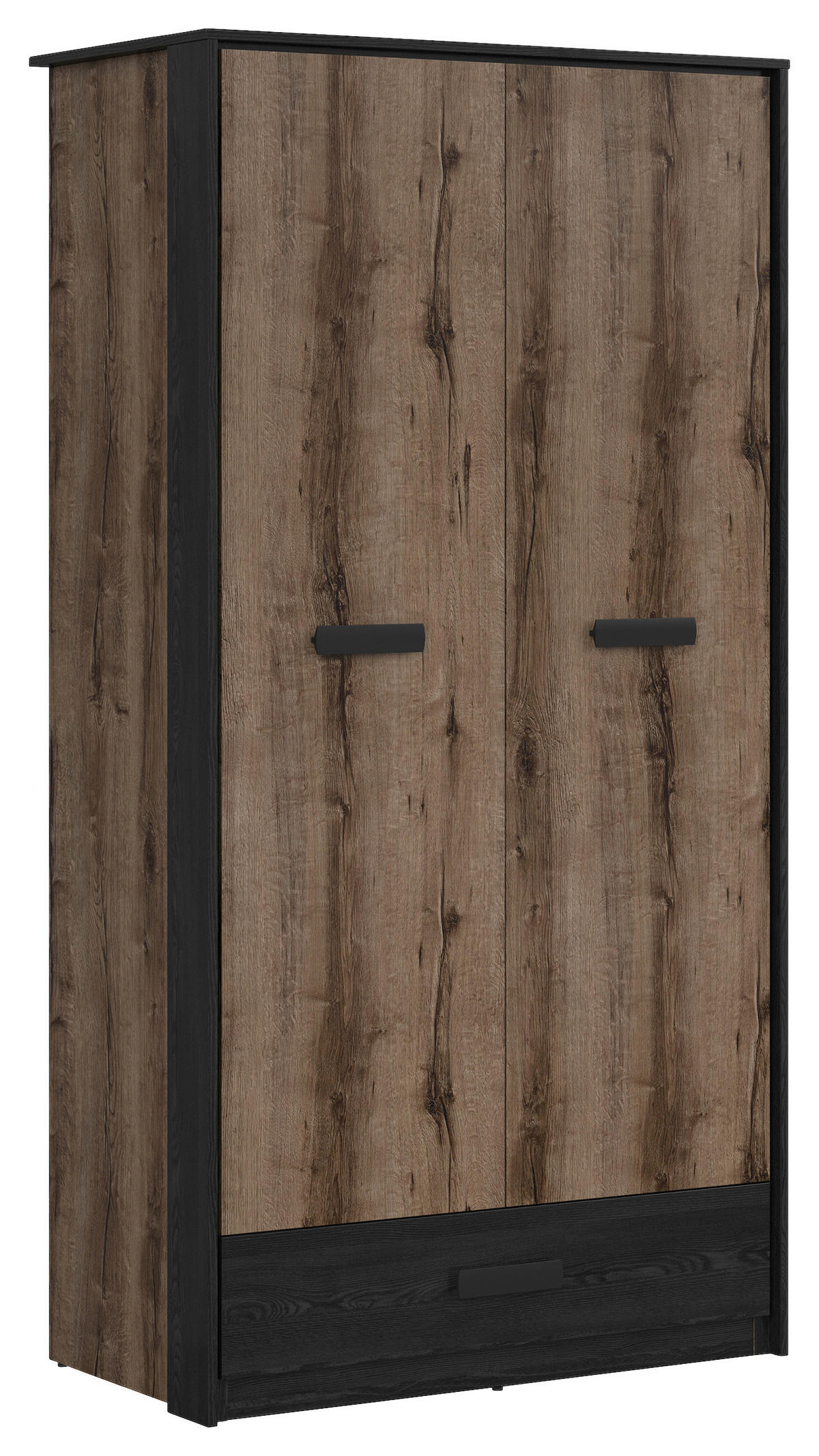 KLEIDERSCHRANK 100/195/55 cm 2-türig Eichefarben  - Eichefarben/Schwarz, Design, Holzwerkstoff/Kunststoff (100/195/55cm)