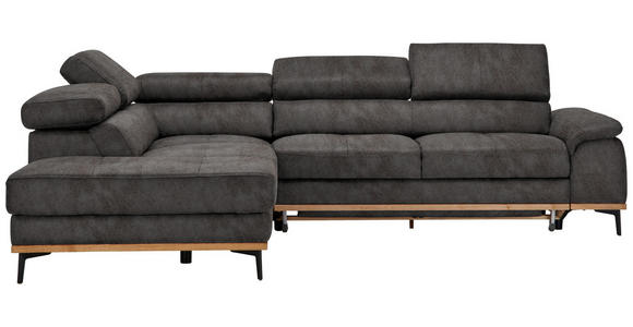 ECKSOFA  in Lederlook Grau Bettkasten, Schlaffunktion, Kopfteilverstellung  226/282 cm  - Schwarz/Grau, Natur, Holz/Textil (226/282cm) - Novel