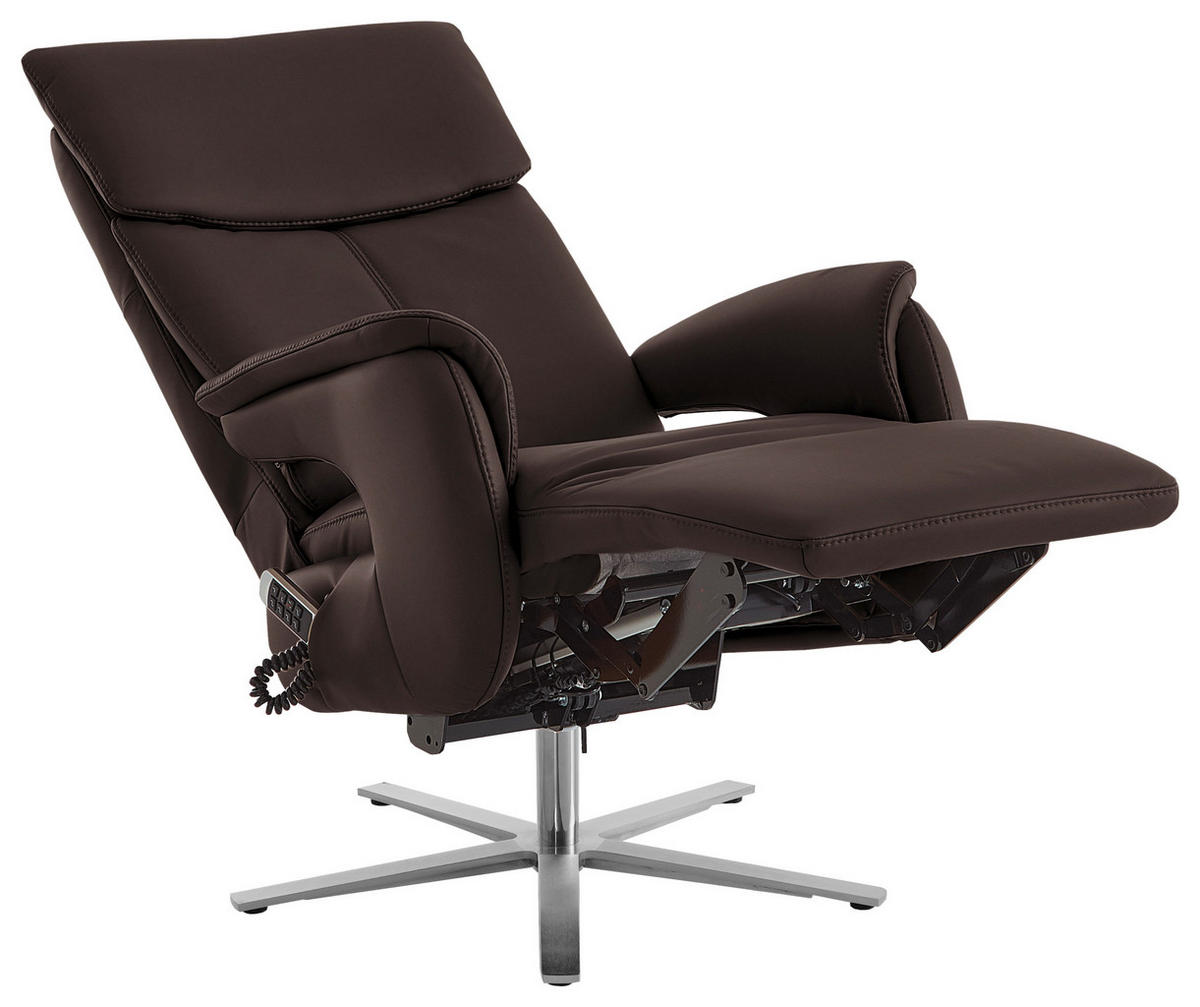 RELAXSESSEL in Leder Dunkelbraun  - Edelstahlfarben/Dunkelbraun, Design, Leder/Metall (70/124/85cm) - Cantus
