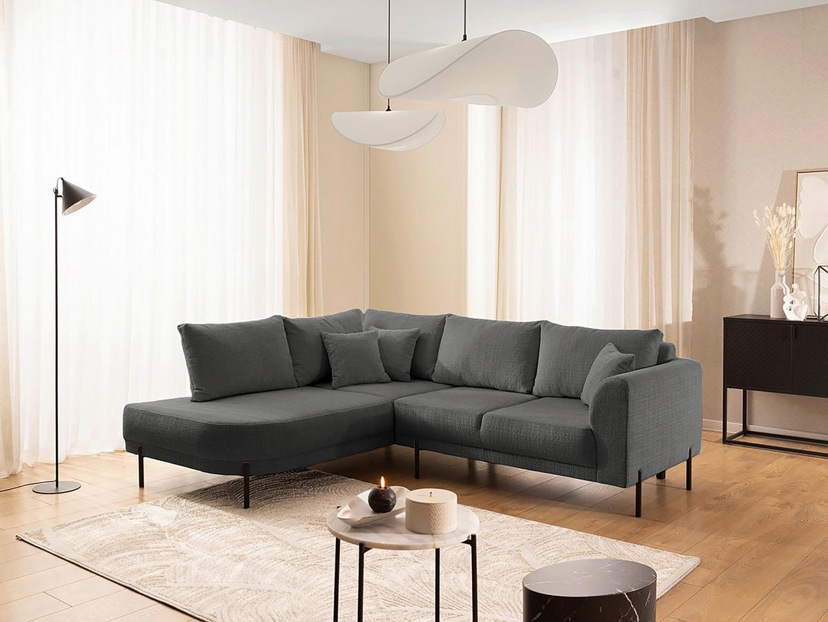 ECKSOFA Mauris Grau Chenille Rückenkissen  - Schwarz/Grau, Design, Kunststoff/Textil (200/233cm) - Livetastic