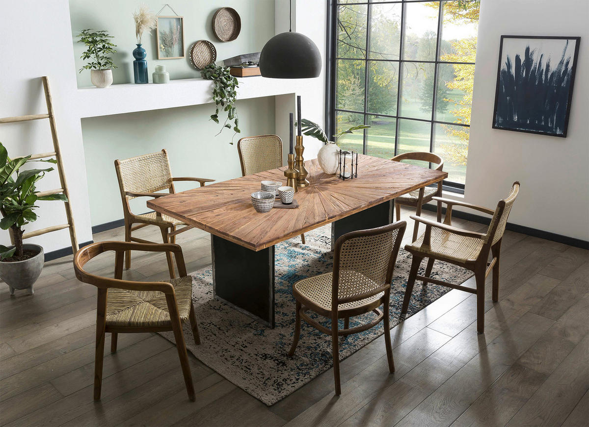 ESSTISCH 160/90/77 cm Echtholz  Holz, Metall rechteckig Naturfarben, Schwarz  - Schwarz/Naturfarben, MODERN, Holz/Metall (160/90/77cm) - MID.YOU