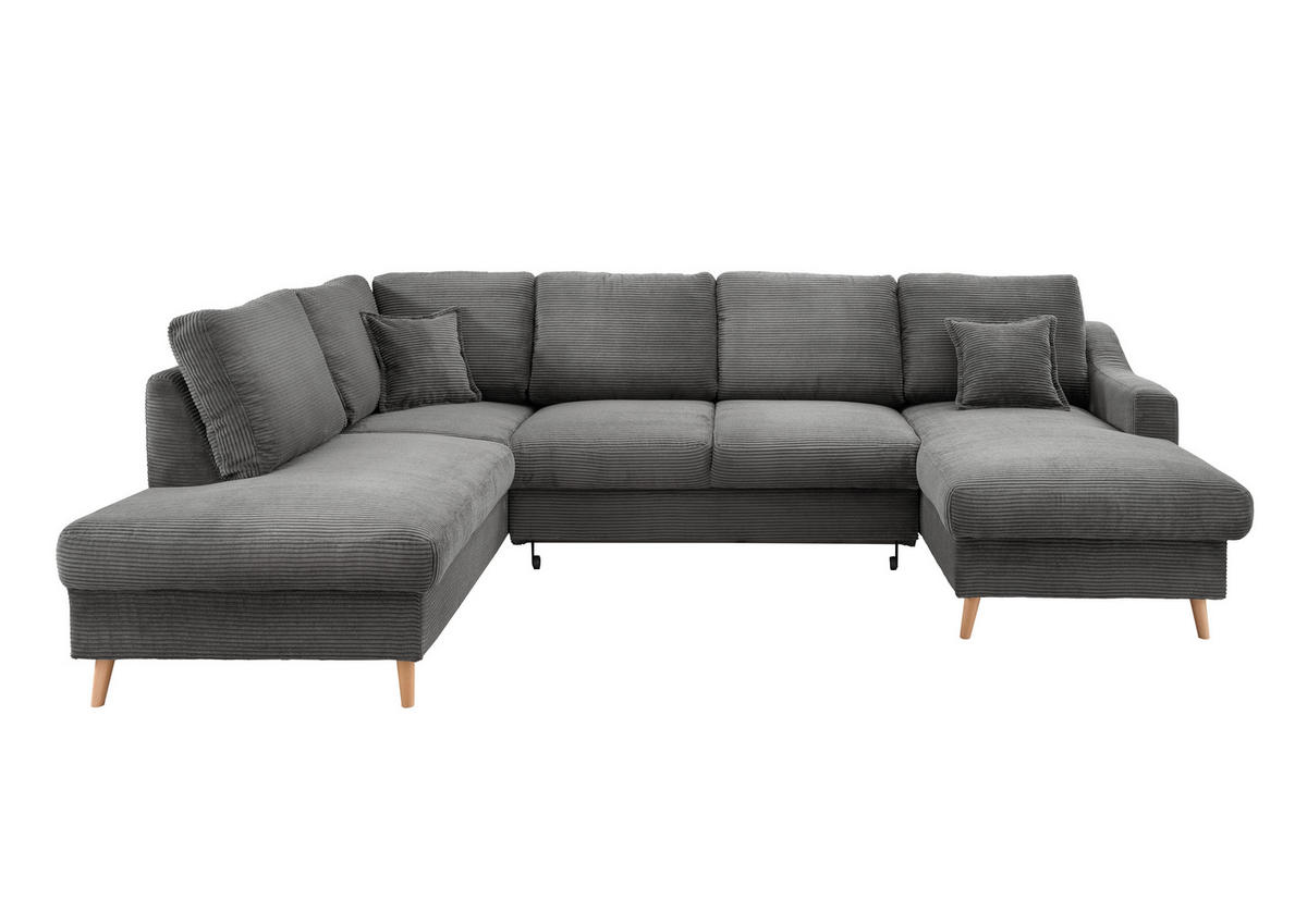 WOHNLANDSCHAFT Cord Grau  - Naturfarben/Grau, Konventionell, Holz/Textil (200/301/150cm) - P & B