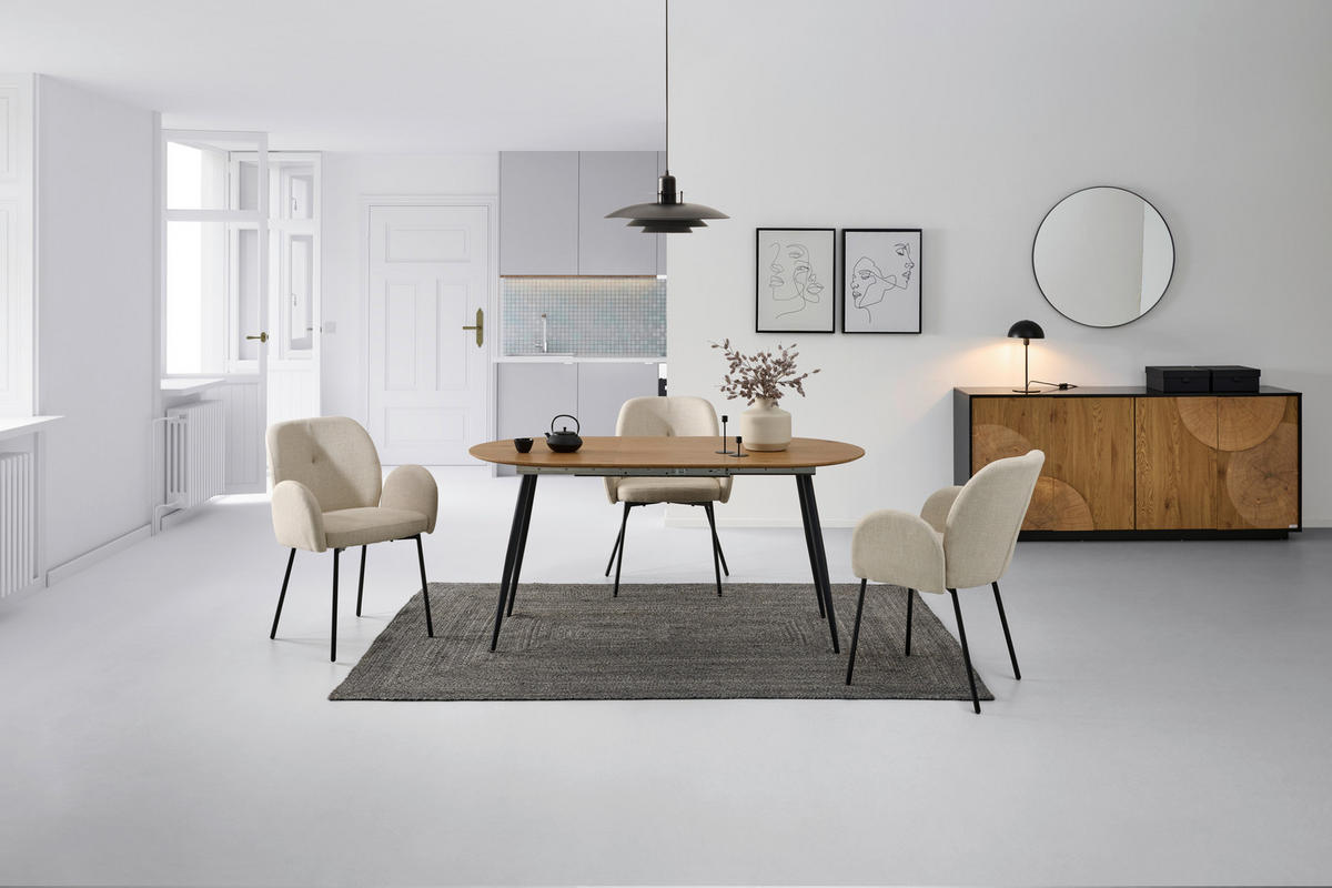 JÍDELNÍ STŮL, barvy dubu, 120-160/75/80 cm - černá/barvy dubu, Konvenční, kov/kompozitní dřevo (120-160/75/80cm) - MID.YOU