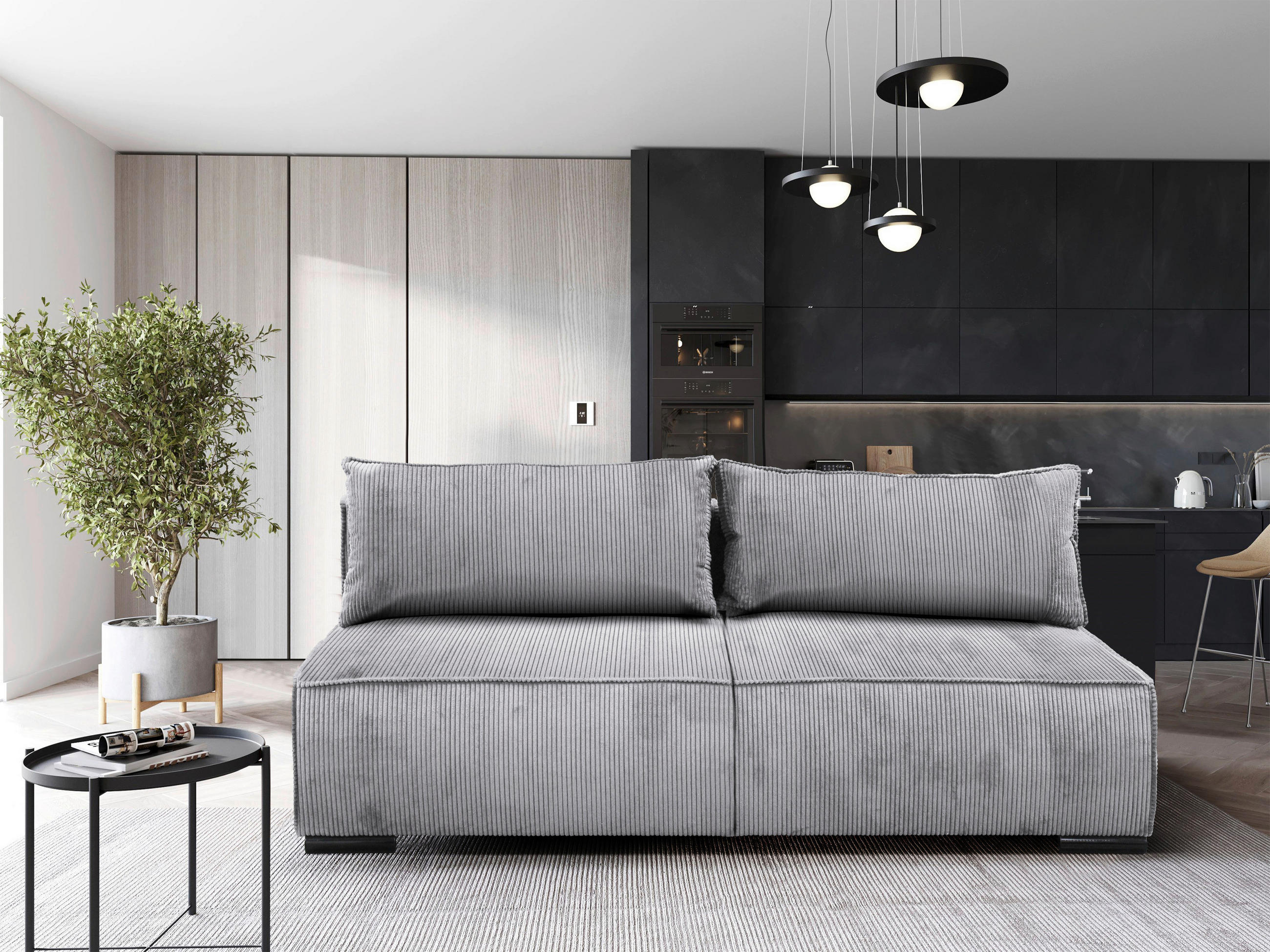SCHLAFSOFA  mit Bettkasten erhältlich, Bettfunktion erhältlich Struktur Grau  - Schwarz/Grau, Design, Kunststoff/Textil (202/90/99cm) - MID.YOU