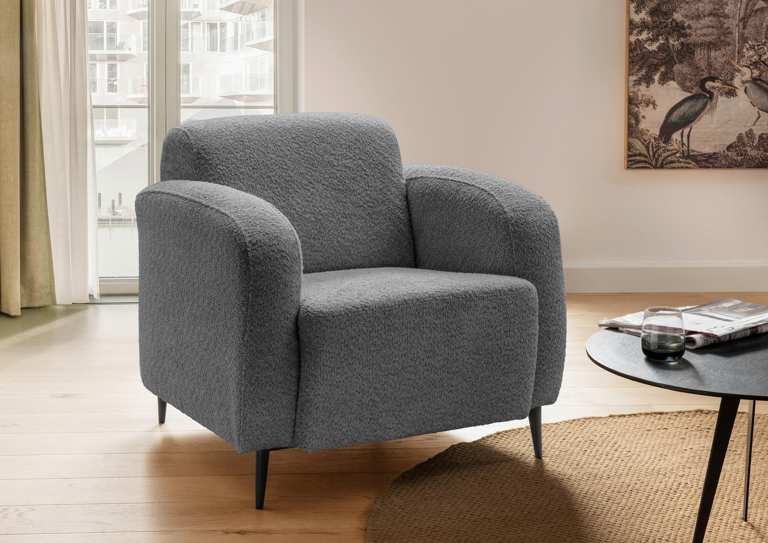 SESSEL in Bouclé Anthrazit  - Anthrazit/Schwarz, MODERN, Textil/Metall (85/76/90cm) - Livetastic