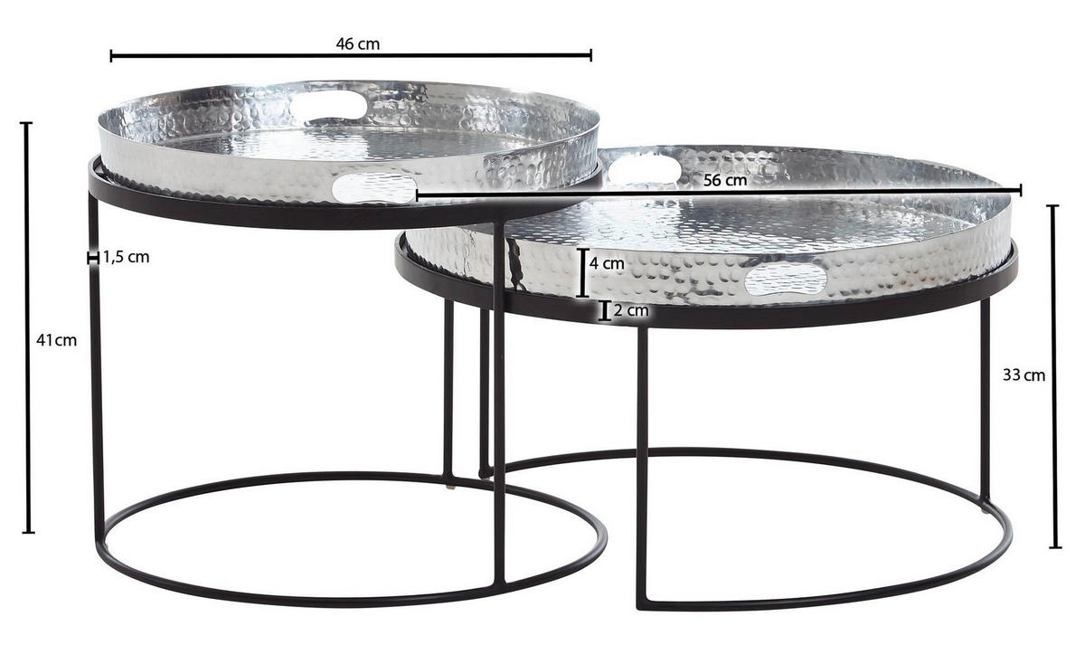 COUCHTISCHSET in Metall 46/46/41 cm  - Silberfarben/Schwarz, Modern, Metall (46/46/41cm) - MID.YOU