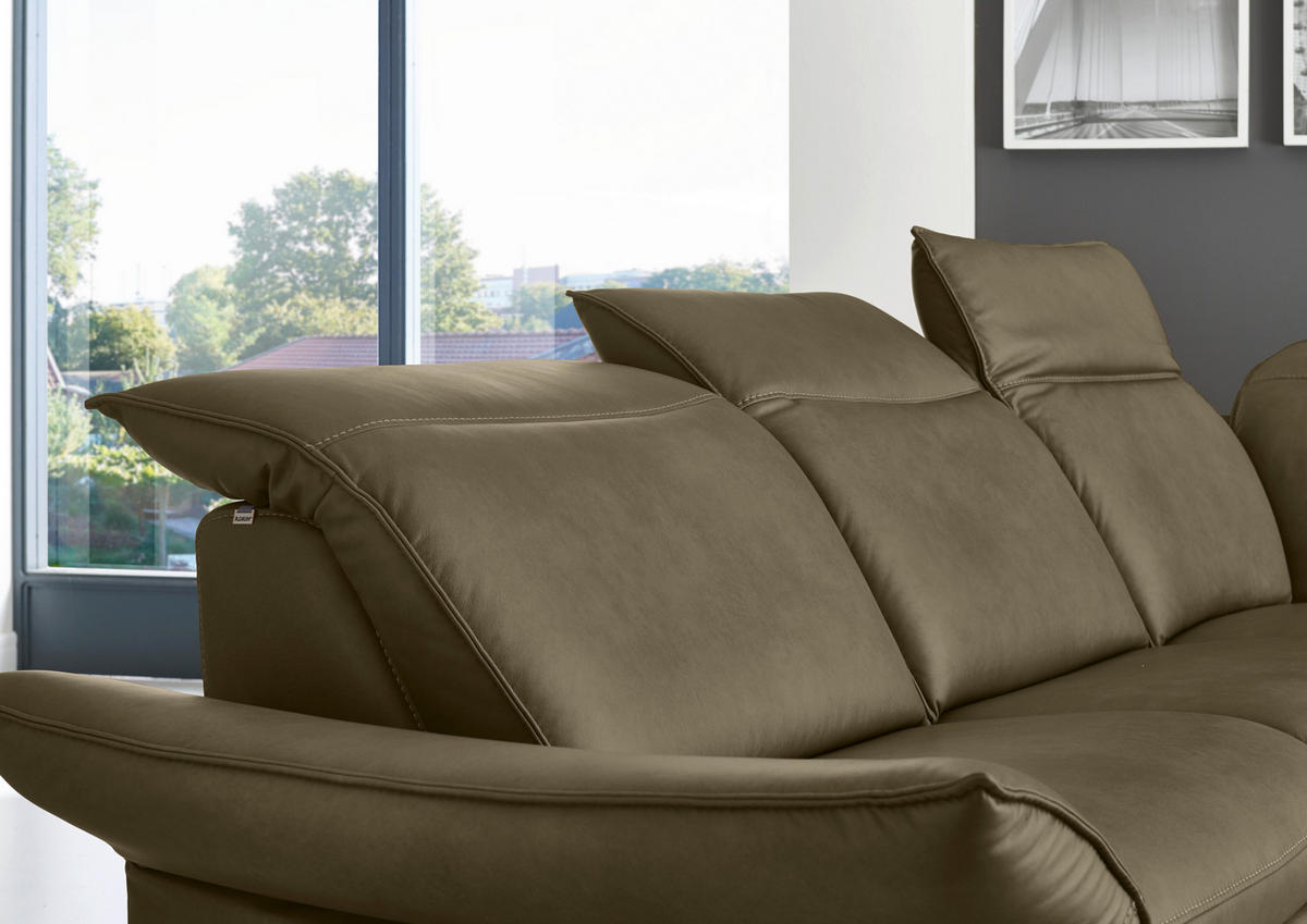 ECKSOFA in Echtleder Mokka  - Edelstahlfarben/Mokka, Design, Leder/Metall (292/258cm) - Hukla
