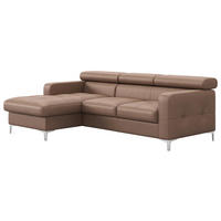 ECKSOFA Cappuccino Echtleder Bettkasten, Schlaffunktion, Rücken echt, Kopfteilverstellung, Kopfstütze  - Chromfarben/Cappuccino, Design, Leder/Metall (168/227cm) - Livetastic