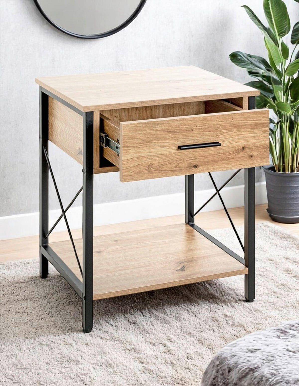 BEISTELLTISCH in Metall, Holzwerkstoff 45/40/60 cm  - Eichefarben/Schwarz, Design, Holzwerkstoff/Metall (45/40/60cm)