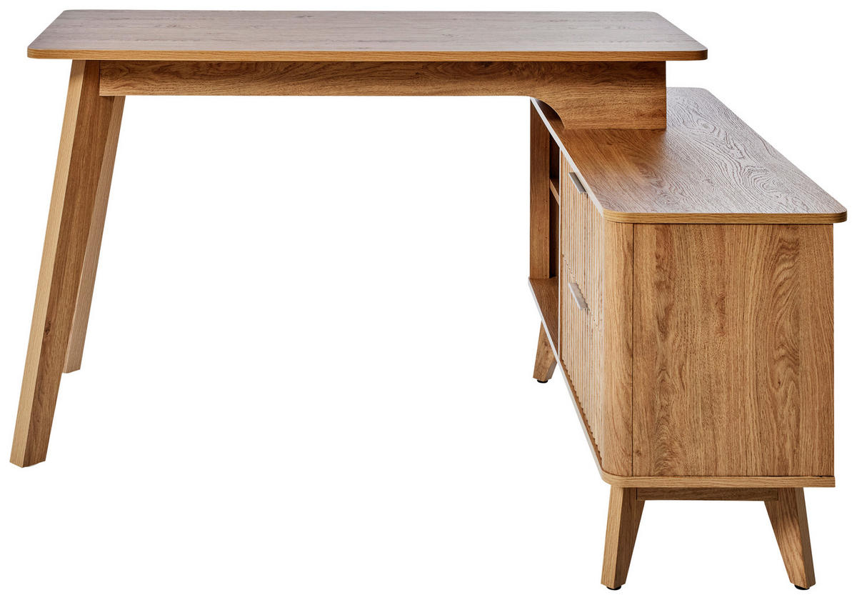 ECKSCHREIBTISCH 148/120/76,20 cm  in Eichefarben  - Eichefarben/Silberfarben, MODERN, Holzwerkstoff/Metall (148/120/76,20cm) - Livetastic