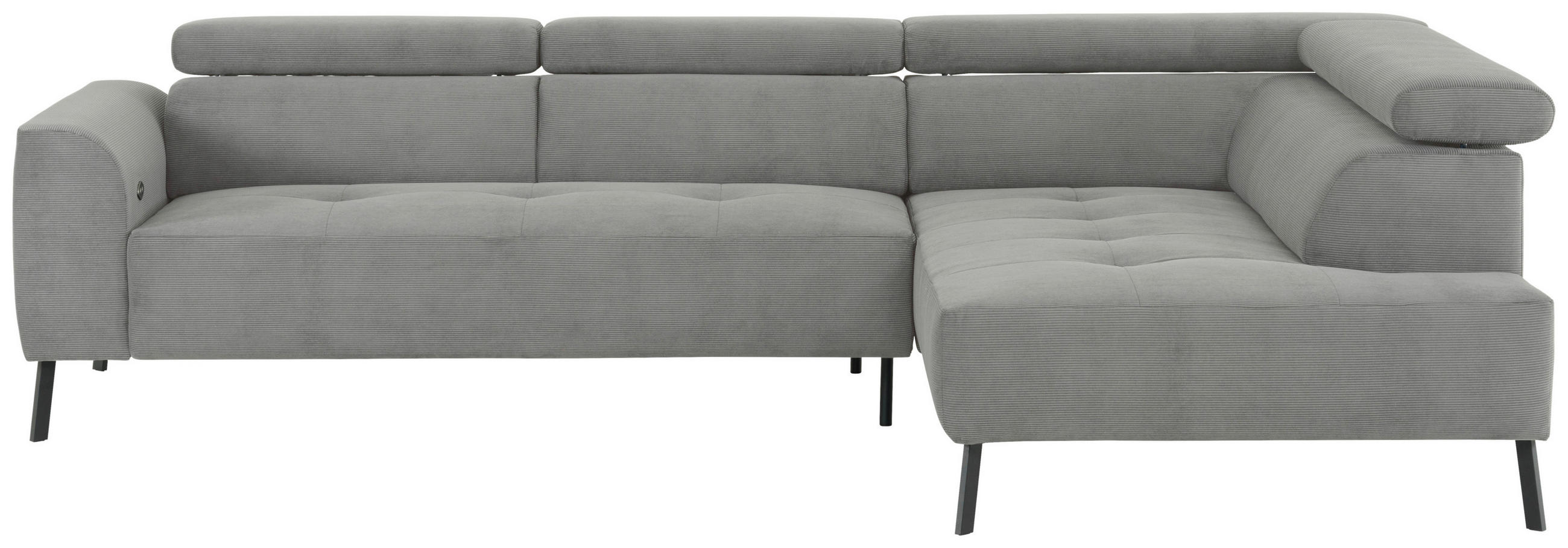 ECKSOFA in Feincord Hellgrau  - Hellgrau/Schwarz, Design, Textil/Metall (280/205cm) - MID.YOU