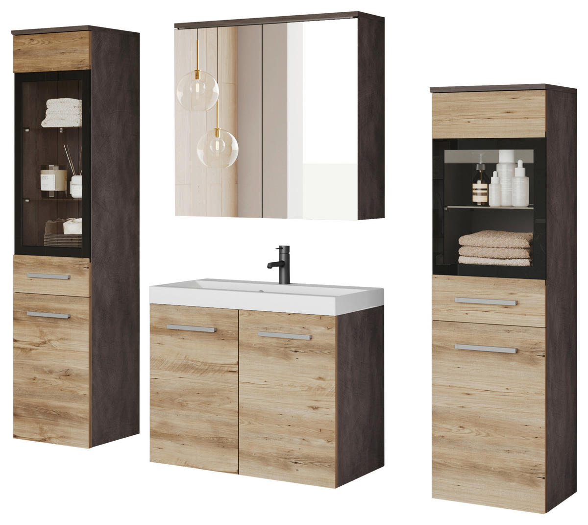 Badezimmer Madrit II 5-teilig 5-teilig  in  - Kastanieneichefarben/Weiss, Lifestyle, Glas/Keramik (120,4/131,5/30,2cm) - P & B
