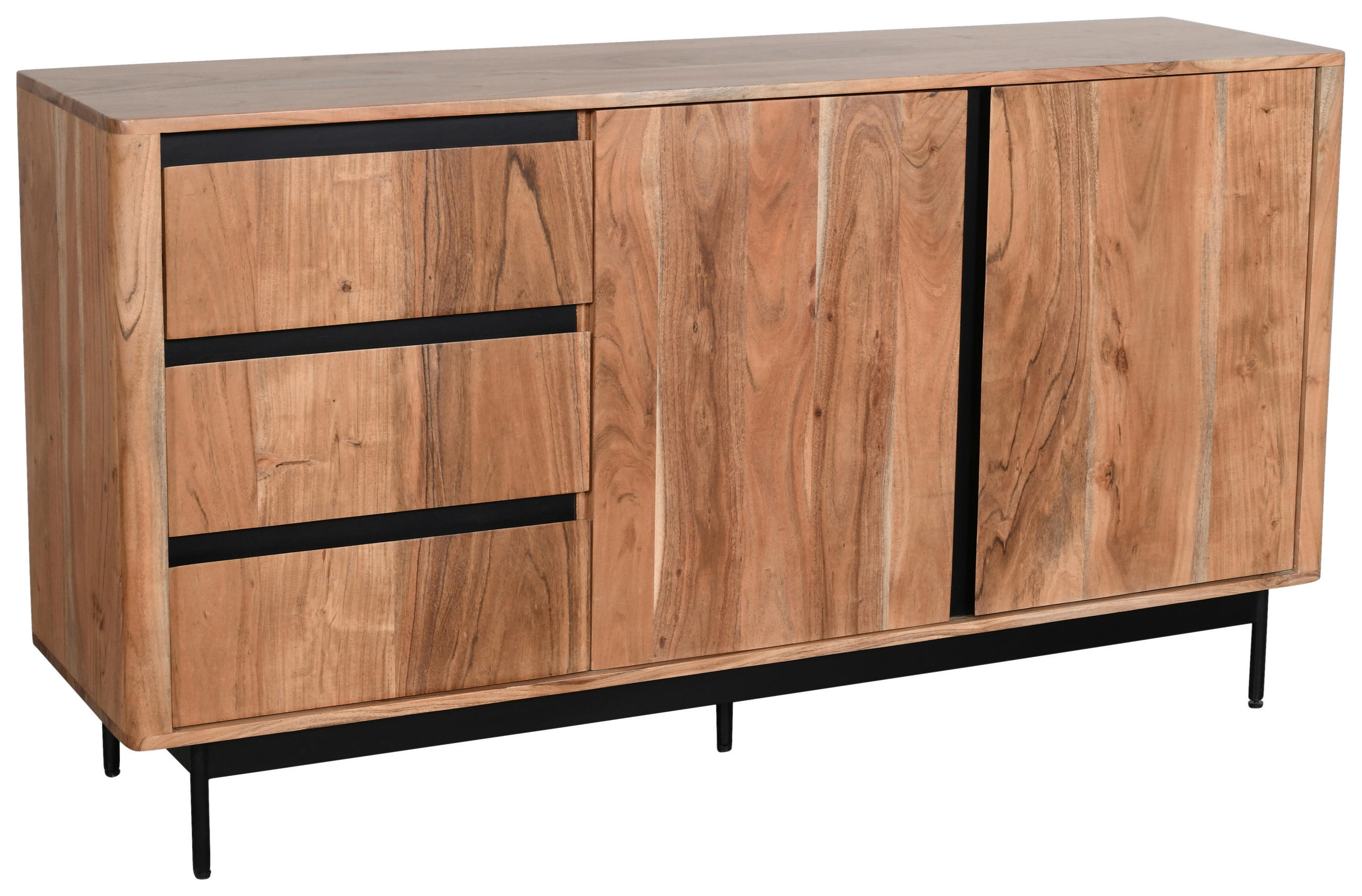Carryhome Sideboard Schwarz, Akazie 150x80x40 cm