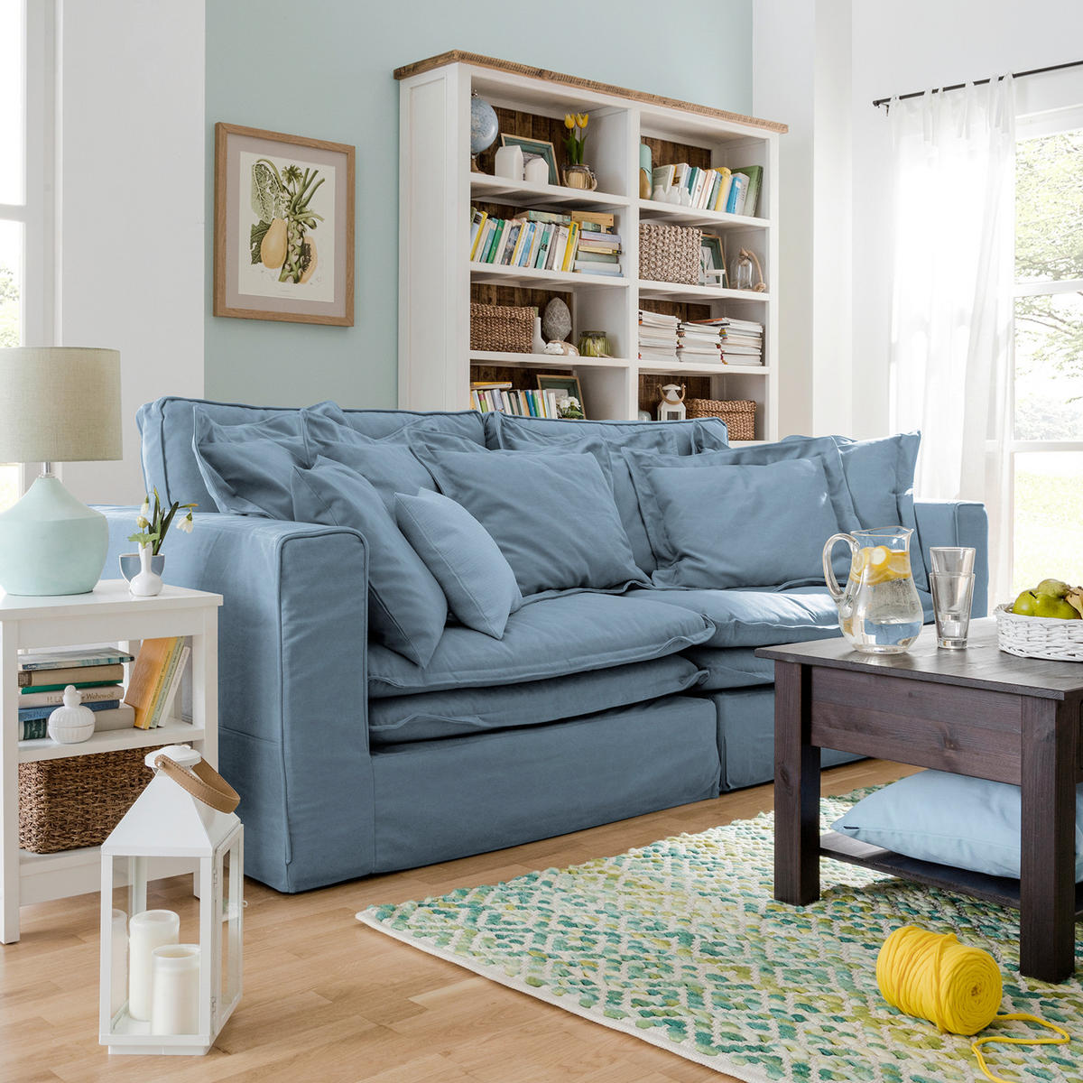 3-SITZER-SOFA STELLA in Webstoff Blau  - Blau/Schwarz, Design, Kunststoff/Textil (238/90/119cm) - P & B