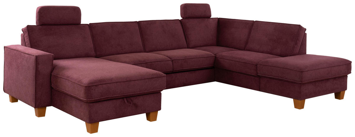 WOHNLANDSCHAFT in Flachgewebe Dunkelrot  - Eichefarben/Dunkelrot, Konventionell, Holz/Textil (161/309/213cm) - Sit & More