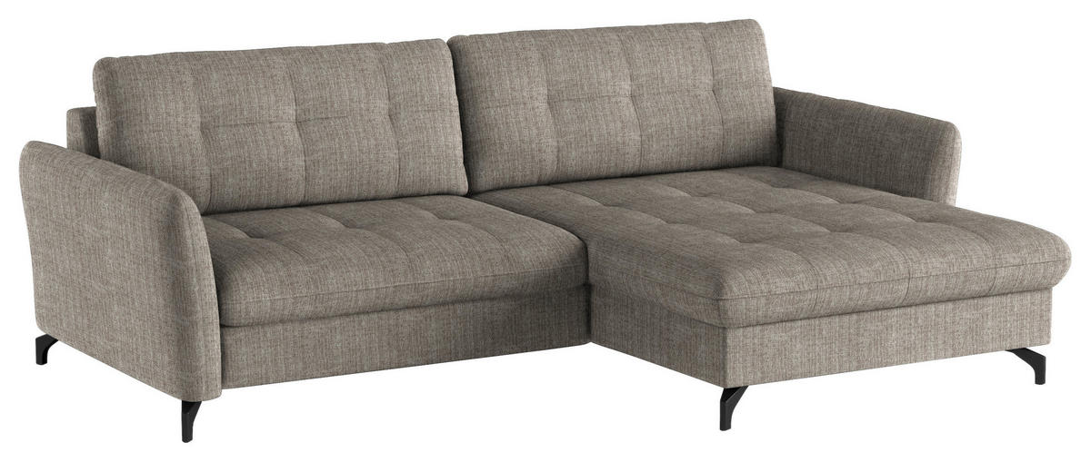 ECKSOFA in Flachgewebe, Leinenoptik Hellbraun  - Hellbraun/Schwarz, Design, Textil/Metall (242/170cm) - Xora