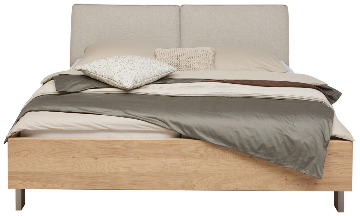 BETT 180/200 cm,  in Taupe, Eichefarben,  - Taupe/Eichefarben, Design, Metall (180/200cm) - Dieter Knoll