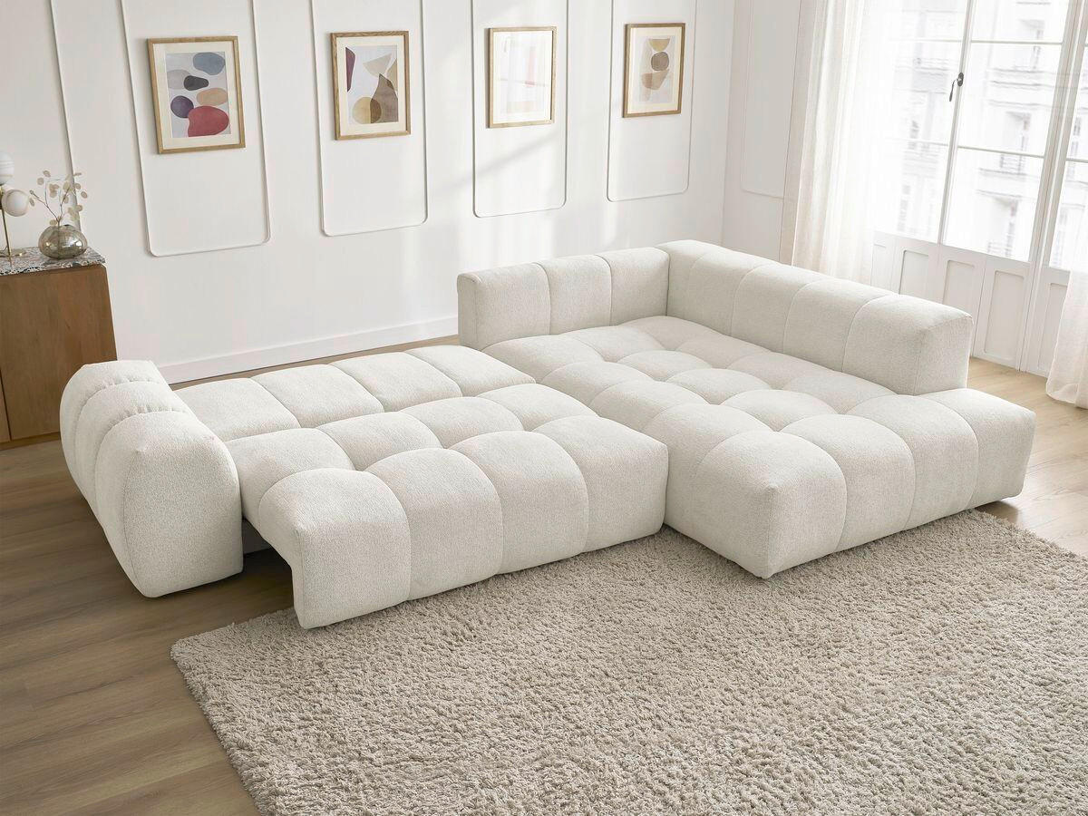 ECKSCHLAFSOFA EVEREST  mit Rücken echt, Armteil links, Armteil rechts Flachgewebe Weiß  - Schwarz/Weiß, MODERN, Kunststoff/Textil (320/212cm)