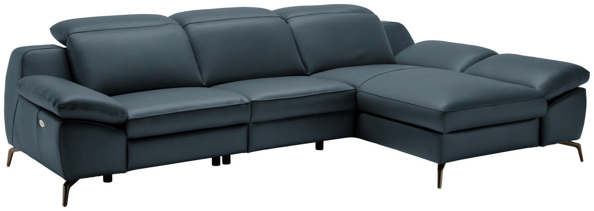ECKSOFA in Echtleder Dunkelblau  286/183 cm  - Schwarz/Dunkelblau, Design, Leder/Metall (286/183cm) - Celina Home