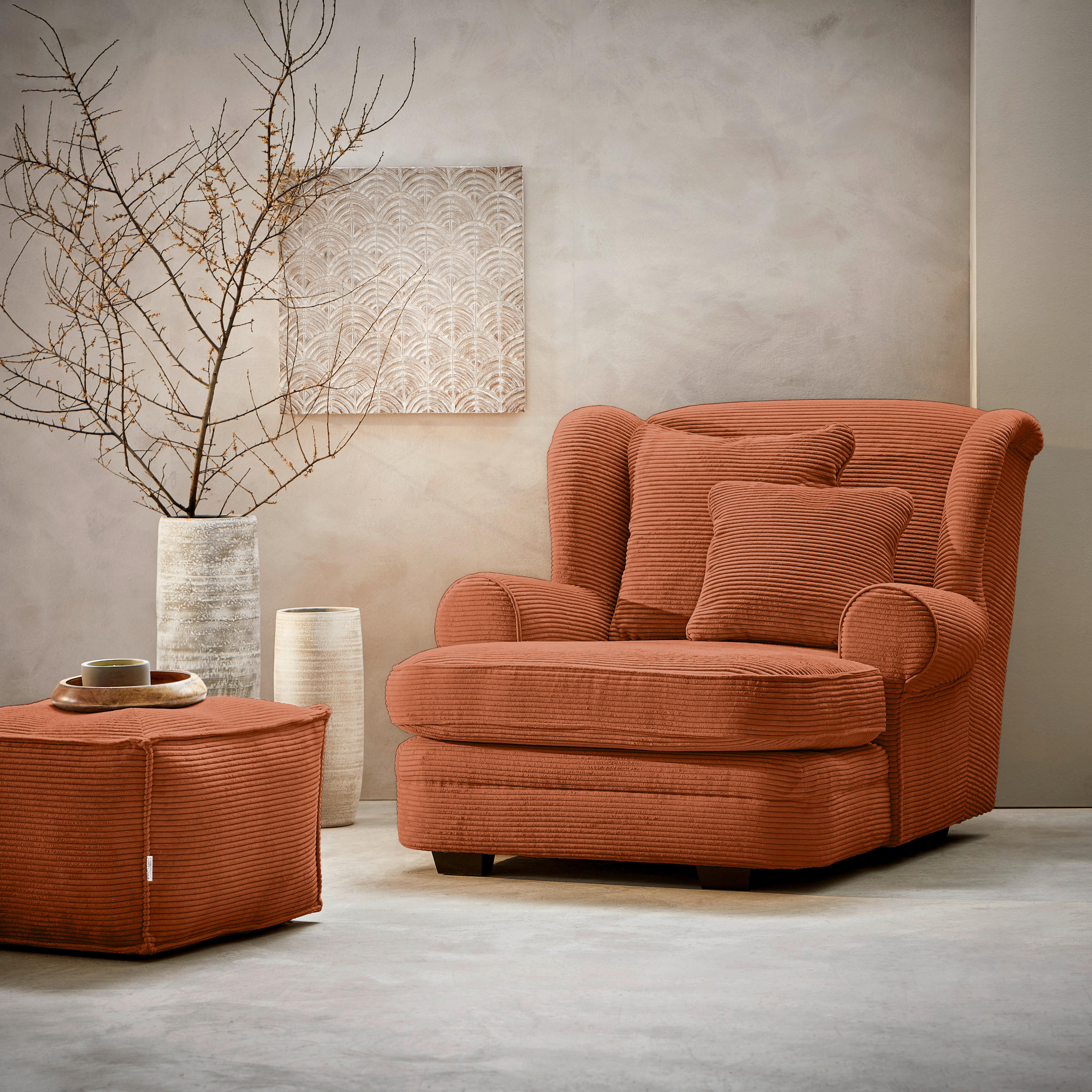 XXL-SESSEL - Rostfarben/Beige, Design, Holz/Textil (121/100/140cm) - Ambia Home