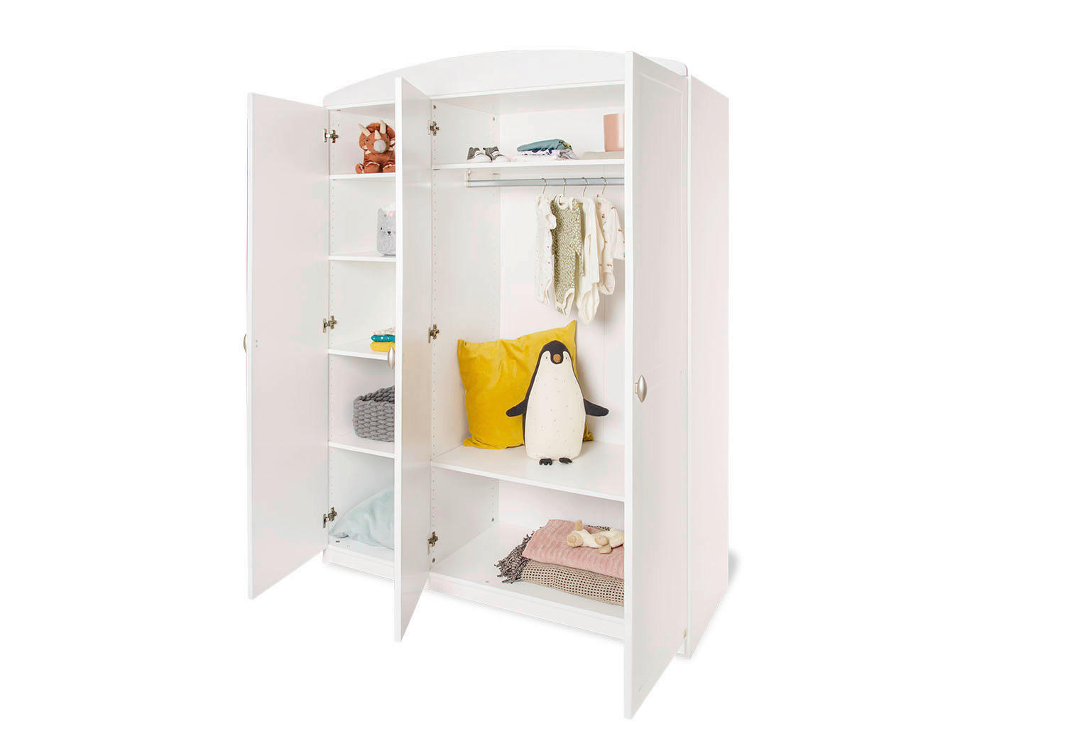 BABYKLEIDERSCHRANK PINOLINO LAURA Weiß  - Alufarben/Weiß, ROMANTIK / LANDHAUS, Holzwerkstoff/Kunststoff (135/192/57cm) - Pinolino