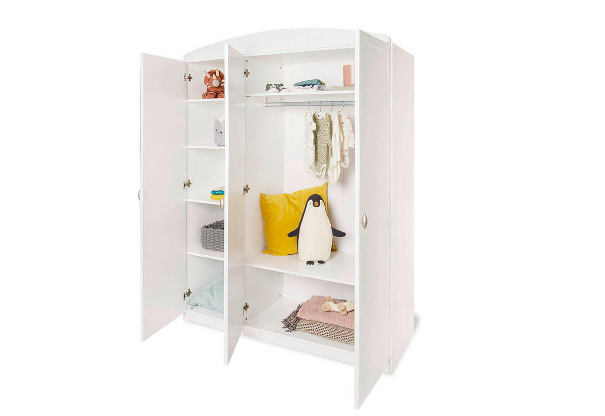 BABYKLEIDERSCHRANK PINOLINO LAURA Weiß  - Alufarben/Weiß, ROMANTIK / LANDHAUS, Holzwerkstoff/Kunststoff (135/192/57cm) - Pinolino