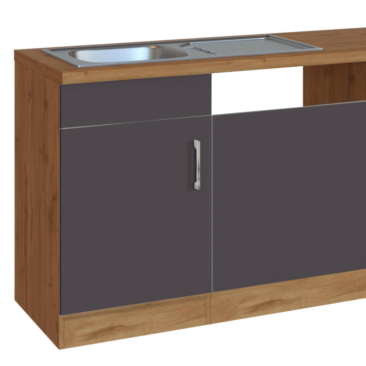 KÜCHENLEERBLOCK 210 cm   in Anthrazit, Eiche Wotan  - Chromfarben/Anthrazit, Modern, Holzwerkstoff/Metall (210cm) - Held