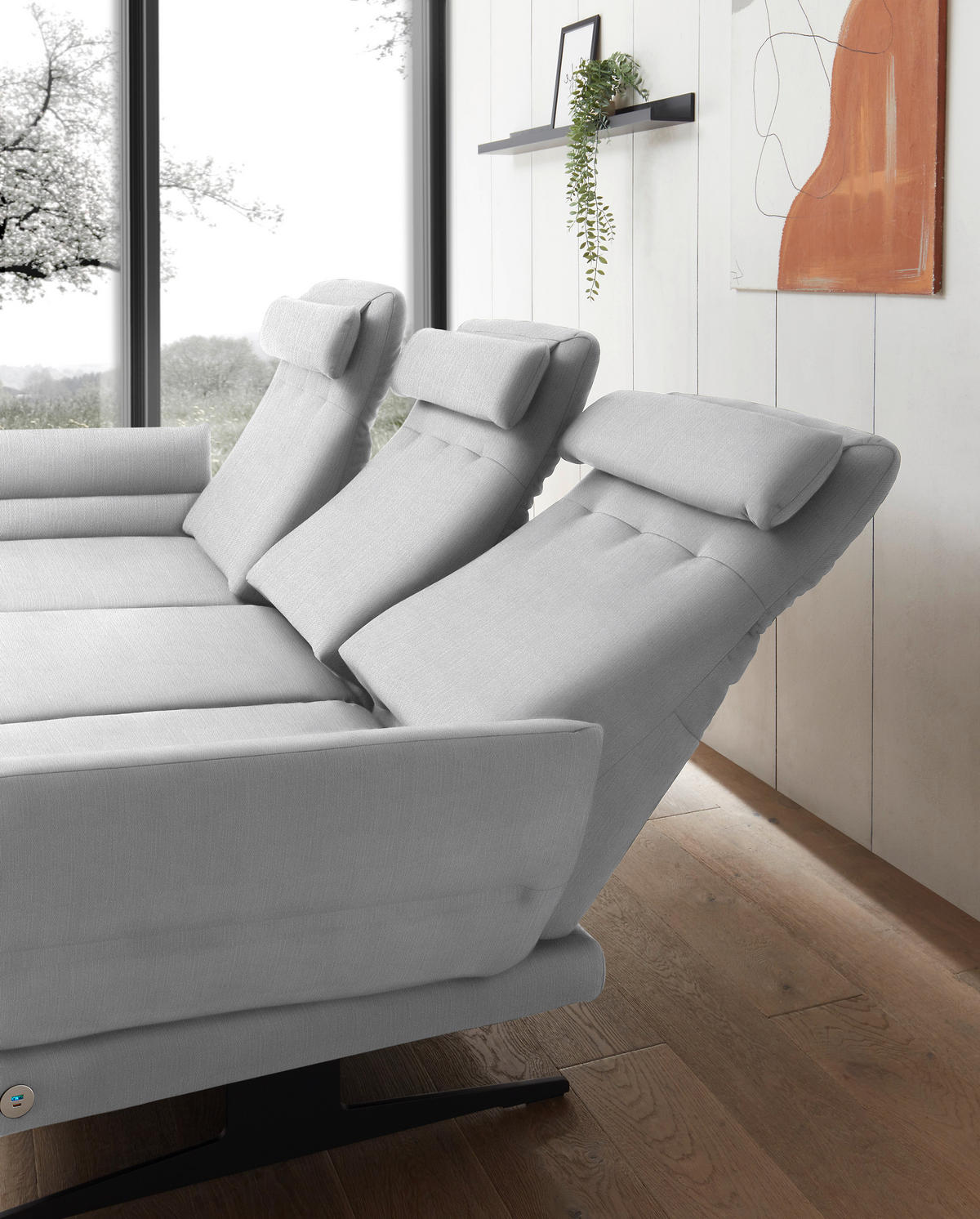 ECKSOFA in Flachgewebe Creme  176-217/279-327 cm  - Creme/Schwarz, Design, Textil/Metall (176-217/279-327cm) - Dieter Knoll