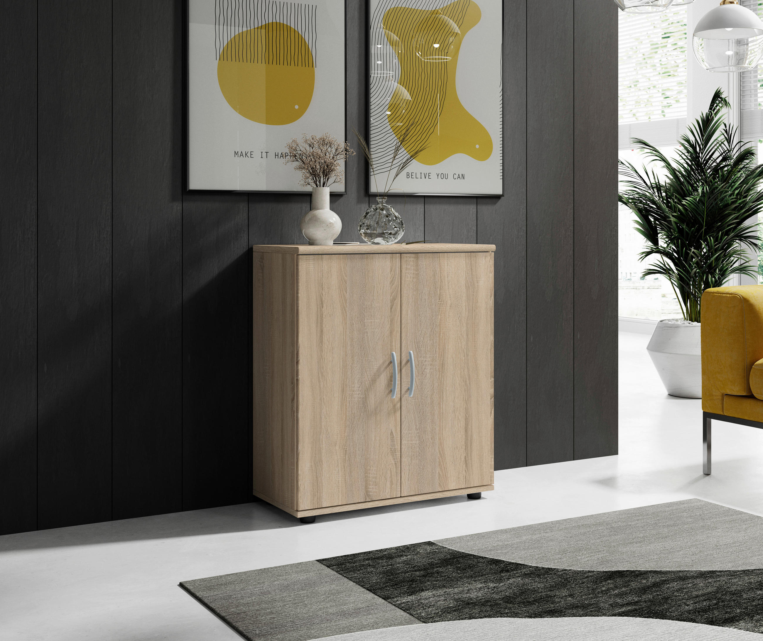 KOMODA, hrast sonoma - srebrne barve/barve hrasta, Design, umetna masa/leseni material (60,0/70/30cm) - Boxxx