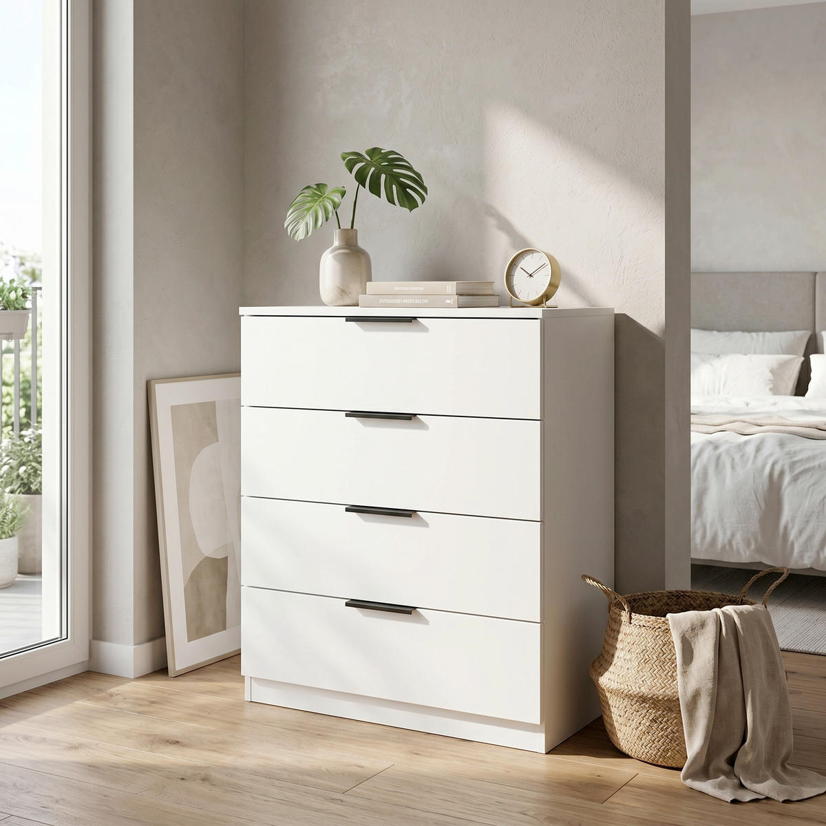 KOMMODE 74/80/35 cm 4 Schublade(n)  - Weiss/Schwarz, Design, Holzwerkstoff/Kunststoff (74/80/35cm) - Livetastic