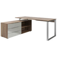 ECKSCHREIBTISCH 159/184/77 cm  in Hellgrau, Eiche dunkel  - Eiche dunkel/Silberfarben, KONVENTIONELL, Glas/Holzwerkstoff (159/184/77cm) - Voleo