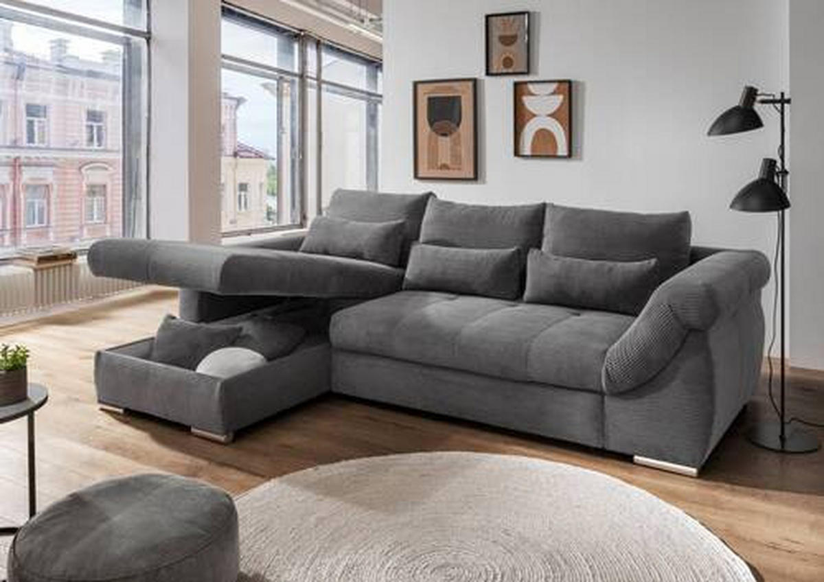 ECKSOFA in Cord Grau  - Chromfarben/Grau, Modern, Holz/Textil (188/302cm) - MID.YOU