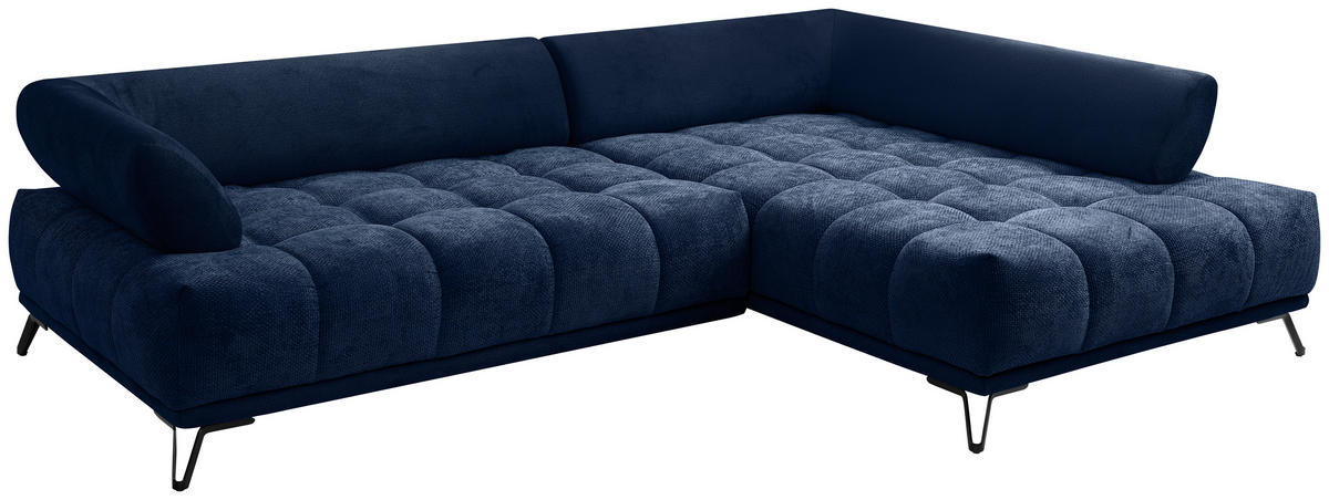 ECKSOFA Dunkelblau Chenille Zierkissen, Rückenkissen, Rücken echt  - Schwarz/Dunkelblau, MODERN, Textil/Metall (262/184cm) - MID.YOU
